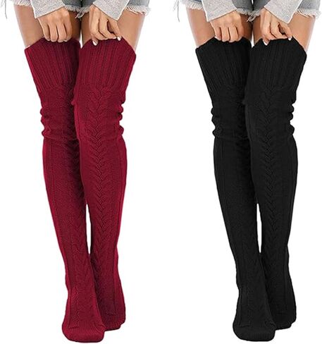 YELAIVP Women's Cable Knit Thigh High Socks Over the Knee Sock Extra Long Leg Warmers in Kuwait
