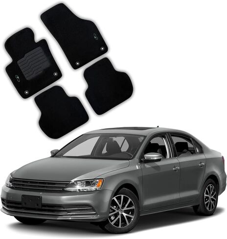 ecoMats Carpet Floor mats Custom Fit for 2011 to 2018 Volkswagen Jetta with Non-Slip Driver Heel Pad and Safety Locks, Front and Rear Set, Black in Saudi Arabia