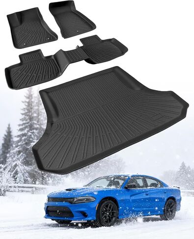 Floor Mats & Cargo Liner for Dodge Charger 2011-2023: Charger RWD/for Chrysler 300 RWD Custom Fit All Weather TPE Rubber Car Floor Mats, 4PCS Set Black Waterproof Carpet Protection Accessories in Kuwait