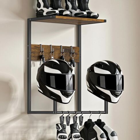 خوذة دراجة نارية من Housolution مثبتة على الحائط، حامل خوذة مع 4 شرائح قفازات و4 خطافات لبدلات الركوب وملحقاتها، حامل خوذة لعرض الدراجة والقبعات وكرات البيسبول وخوذات الرجبي للمرآب in Kuwait