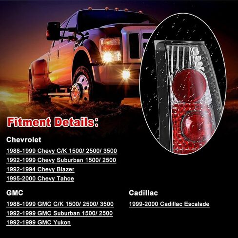مصابيح خلفية ROXX لـ 1988-1999 Chevy C/K 1500/2500/ 3500، 1992-1999 Chevy Suburban 1500/2500، 1992-1994 Chevy Blazer، 1995-2000 Tahoe، زوج المصابيح الخلفية 1988-1999 GMC Suburban/C/K/Yukon (واضح) in Kuwait