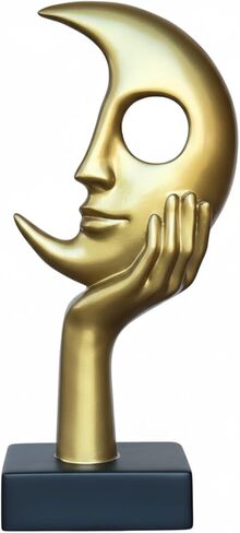 تمثال مفكر، منحوتة سوداء لوجه القمر التجريدي، زخرفة ديكور المنزل الحديث، مناسبة للمكتب، خزانة التلفزيون، المكتب، الدراسة، رف الموقد، تمثال الراتنج (أسود) in Kuwait