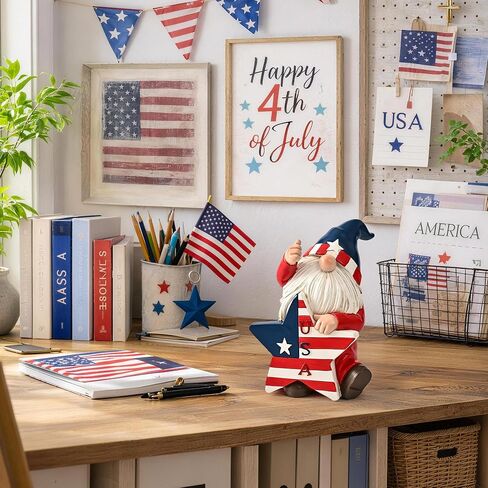 Gnomes Statues for Patriotic Decorations 6", 4th of July Decorations, Stars and Stripes Gnomes Figurines for Office Living Room Bedroom Garden and Windowsill, Memorial Day Gift for Home Decor in Saudi Arabia
