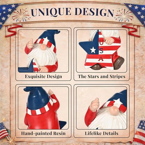 Gnomes Statues for Patriotic Decorations 6", 4th of July Decorations, Stars and Stripes Gnomes Figurines for Office Living Room Bedroom Garden and Windowsill, Memorial Day Gift for Home Decor in Saudi Arabia