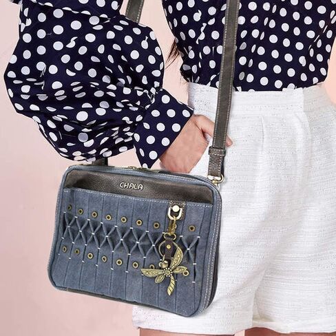 Chala Origami Xbody Crossbody Bag w/Metal Keychain - Dragonfly Blue in Saudi Arabia