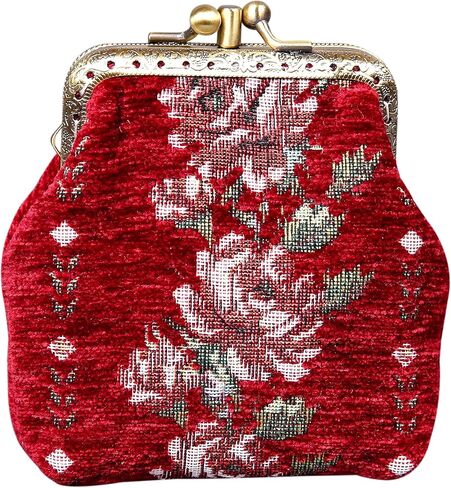 Carpet Bag Double Kiss Clasp Coin Purse Pouch,Vintage Change Wallet Card Holder in Kuwait