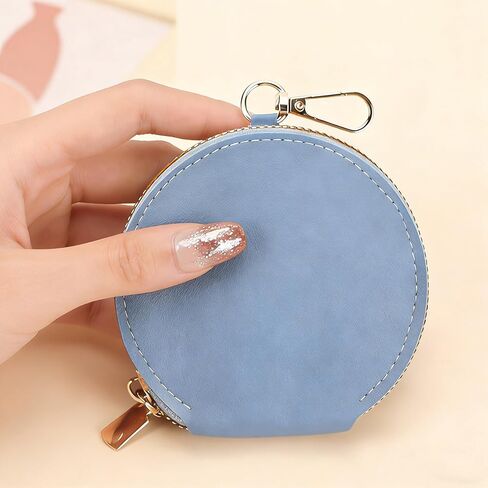 Portable Small Wallet for Women, Earphone Lipstick Credit Card Wallet, Travel Essential, Solid Color Round Lightweight Zipper Holder, Colored Round Coin Purse, Multifunctional Mini Keycard. Blue in Saudi Arabia