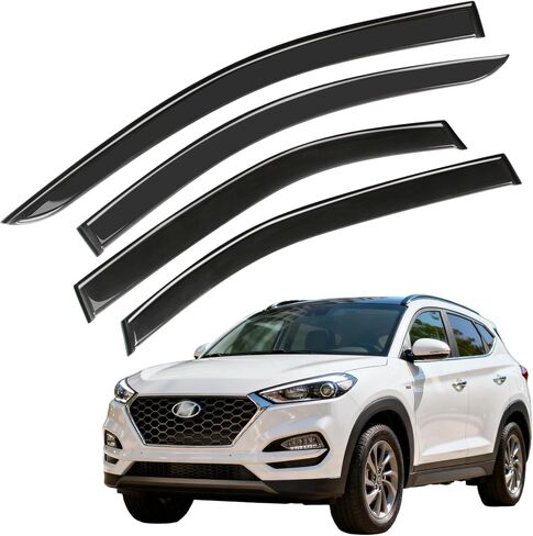 عاكس الرياح لحاجب النافذة، 4 قطع من واقيات المطر الشريطية لعام 2016 2017 2018 2019 2020 2021 Hyundai Tucson، واقيات تهوية جانبية للنافذة الخارجية للتركيب، أسود in Kuwait