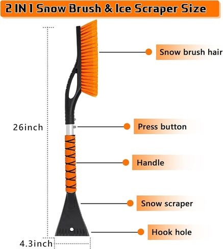 27" Car Snow Brush and Ice Scrapers for Car Windshield, 2-in-1 Detachable Ice Scraper and Brush for Car with Ergonomic Foam Handle, Suitable for Cars, Trucks, SUVs in Kuwait