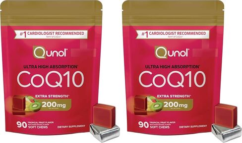 Qunol CoQ10 200mg Soft Chews, Extra Strength & Ultra High Absorption Coenzyme Q10 Supplement, #1 Cardiologist Recommended Supplement for Heart Health, 90 Count in Saudi Arabia