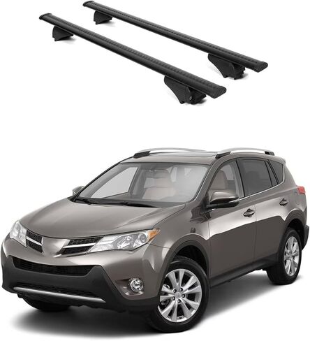 قضبان متقاطعة لحامل السقف ERKUL لسيارة Toyota RAV4 2013-2018 | قضبان متقاطعة من الألومنيوم مع قفل مضاد للسرقة على السطح | متوافق مع القضبان المرتفعة - فضي in Kuwait