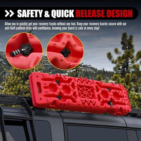 FieryRed Recovery Track Board Mounting Kit, Universal Traction Boards Mount Bracket, Side Mount for Roof Platform Rack with Lock for Overland Vehicle Roof Platform in Kuwait