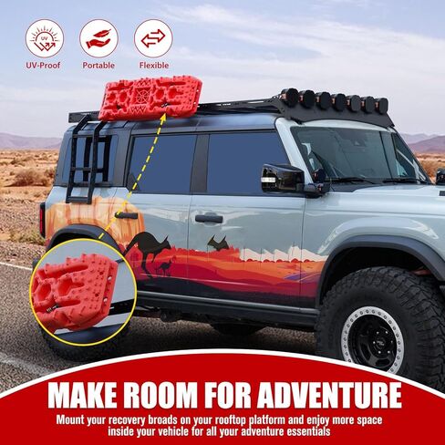 FieryRed Recovery Track Board Mounting Kit, Universal Traction Boards Mount Bracket, Side Mount for Roof Platform Rack with Lock for Overland Vehicle Roof Platform in Kuwait