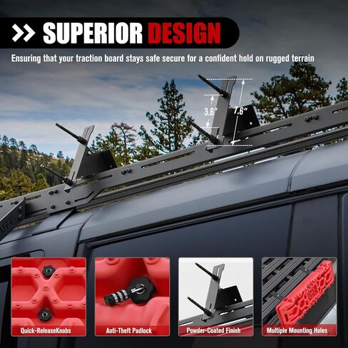 FieryRed Recovery Track Board Mounting Kit, Universal Traction Boards Mount Bracket, Side Mount for Roof Platform Rack with Lock for Overland Vehicle Roof Platform in Kuwait