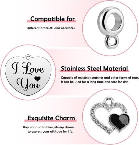 Heigebi Love Heart Dangle Charm for Bracelet Necklace Mothers Day Christmas Valentines Day Birthday Jewelry Gift for Mom Wife Sister Friends Grandma Girlfriend I Love You Romantic Jewelry Present in Saudi Arabia
