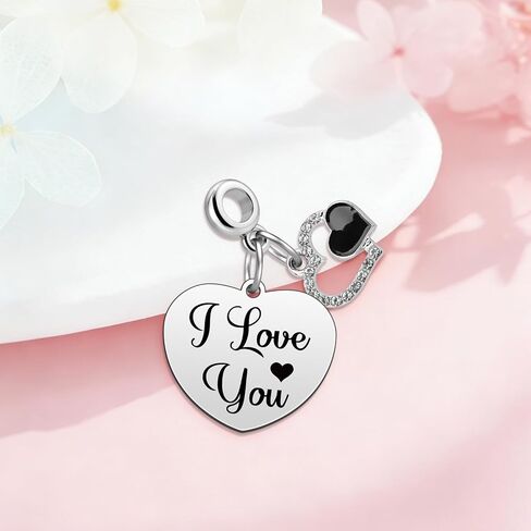 Heigebi Love Heart Dangle Charm for Bracelet Necklace Mothers Day Christmas Valentines Day Birthday Jewelry Gift for Mom Wife Sister Friends Grandma Girlfriend I Love You Romantic Jewelry Present in Saudi Arabia