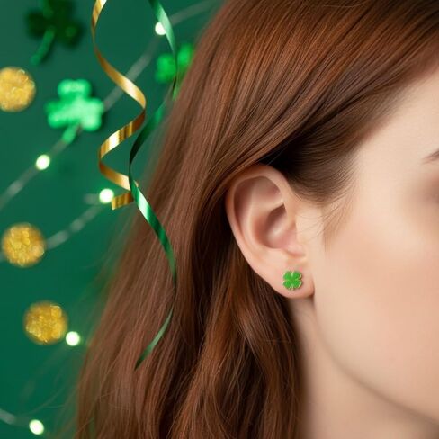 925 Sterling Silver Irish Green Shamrocks Four-Leaf Cloversst st patricks day Stud Earrings Hypoallergenic 4670 in Saudi Arabia