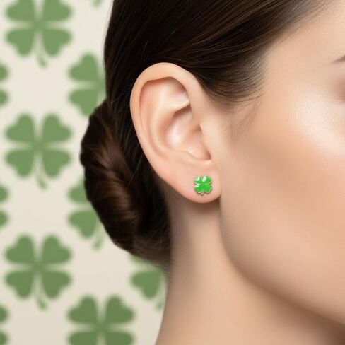 925 Sterling Silver Irish Green Shamrocks Four-Leaf Cloversst st patricks day Stud Earrings Hypoallergenic 4670 in Saudi Arabia