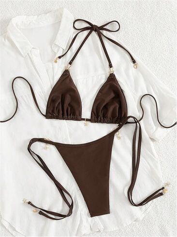 SweatyRocks Women's 2 Piece Bikini Set Halter Triangle Swimsuits Sexy String Bathing Suit in Saudi Arabia