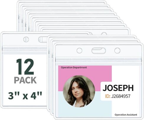 Uniclife 12 Pack 3" x 4" Name Tag Holders Clear Horizontal Name Badge Holders with Resealable Zip Soft Waterproof Plastic Card Case Protector for Business Exhibition Activity and Event in Saudi Arabia