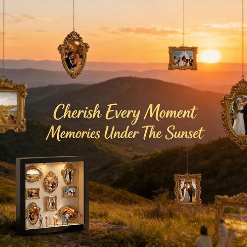 New DIY Mini Gold Grames Silhouette Box, Upgrade Shadow Box Frame Kit with Gold Miniature Museum & Figurines, Celebrate Your Unique Memories in Style, for Anniversary, Wedding, Birthday & Home Decor in Saudi Arabia