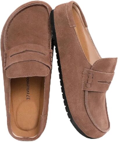 لوفيل | قباقيب من جلد الغزال الأصلي للنساء قباقيب مريحة للنساء نعل داخلي من إسفنج الذاكرة سهل الارتداء مع وسادة قدم مبطنة لدعم القوس in Kuwait