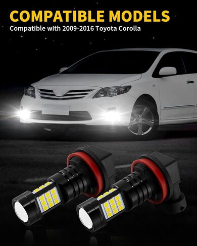 مصابيح الضباب H11 LED H8 H11LL H8LL لمبة 6000K زينون أبيض متوافق مع 2009 2010 2011 2012 2013 2014 2015 2016 Toyota Corolla، حزمة من 2 in Saudi Arabia