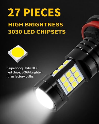 مصابيح الضباب H11 LED H8 H11LL H8LL لمبة 6000K زينون أبيض متوافق مع 2009 2010 2011 2012 2013 2014 2015 2016 Toyota Corolla، حزمة من 2 in Saudi Arabia