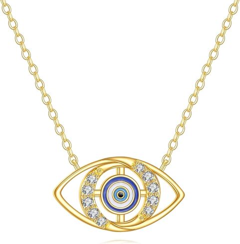 SISGEM Solid 14K Gold Evil Eye Necklace for Women,14kt Real Gold Evil Eye Good Lucky Protection Pendant Necklace Jewelry Gifts for Her Wife Mom Christmas Birthday,16+2 Inch in Saudi Arabia