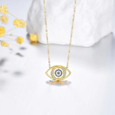 SISGEM Solid 14K Gold Evil Eye Necklace for Women,14kt Real Gold Evil Eye Good Lucky Protection Pendant Necklace Jewelry Gifts for Her Wife Mom Christmas Birthday,16+2 Inch in Saudi Arabia
