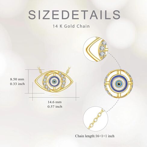 SISGEM Solid 14K Gold Evil Eye Necklace for Women,14kt Real Gold Evil Eye Good Lucky Protection Pendant Necklace Jewelry Gifts for Her Wife Mom Christmas Birthday,16+2 Inch in Saudi Arabia