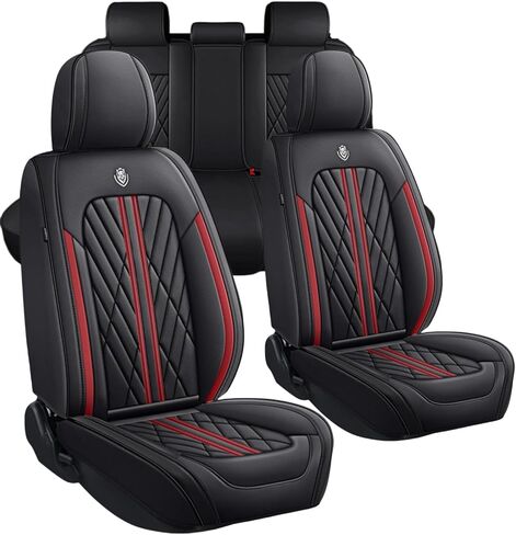 غطاء مقعد السيارة من الجلد الصناعي الفاخر المغطى بالكامل مناسب لشاحن دودج 2002-2023 واقيات وسائد المقعد الداخلية غير القابلة للانزلاق (مجموعة كاملة من 5 مقاعد، أسود وأحمر) in Kuwait