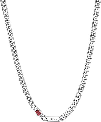 Custom4U Personalized Cuban Link Birthstone Necklace for Women Men, Stainless Steel Cuban Chain 5mm Custom 1-6 Names, Jewelry Gifts for Birthday, Mothers Day, Christmas, Fathers Day in Saudi Arabia