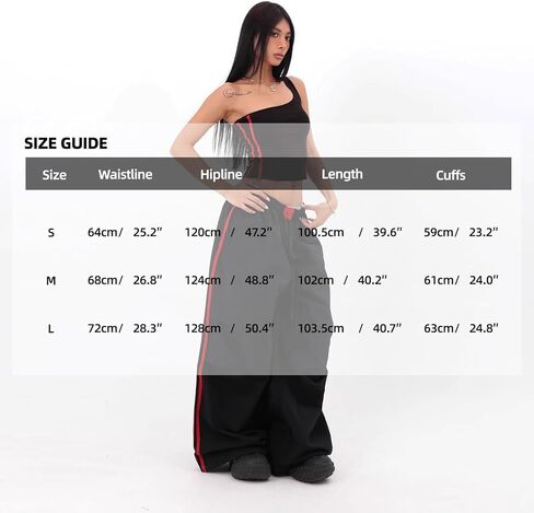 Women's Y2K Baggy Cargo Parachute Pants Elastic Waist Wide Leg Lightweight Quick-Dry Contrast Stripe American Retro in Saudi Arabia
