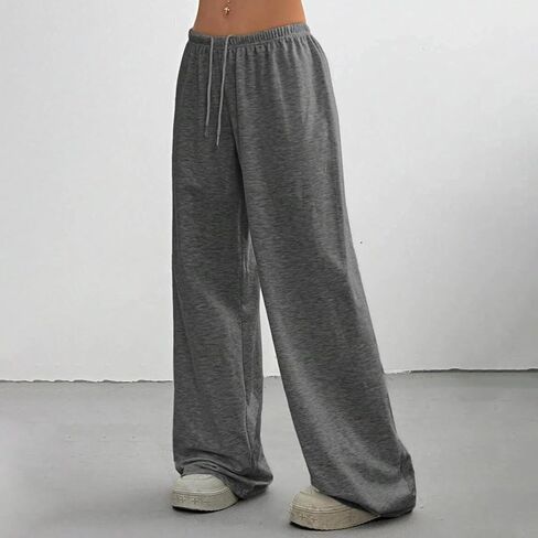 1 Pack Women's Fashionable High-Waisted Drawstring Wide-Leg Pants, Straight-Leg Solid Color Casual Sports Pants in Saudi Arabia
