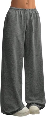 1 Pack Women's Fashionable High-Waisted Drawstring Wide-Leg Pants, Straight-Leg Solid Color Casual Sports Pants in Saudi Arabia