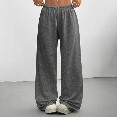 1 Pack Women's Fashionable High-Waisted Drawstring Wide-Leg Pants, Straight-Leg Solid Color Casual Sports Pants in Saudi Arabia