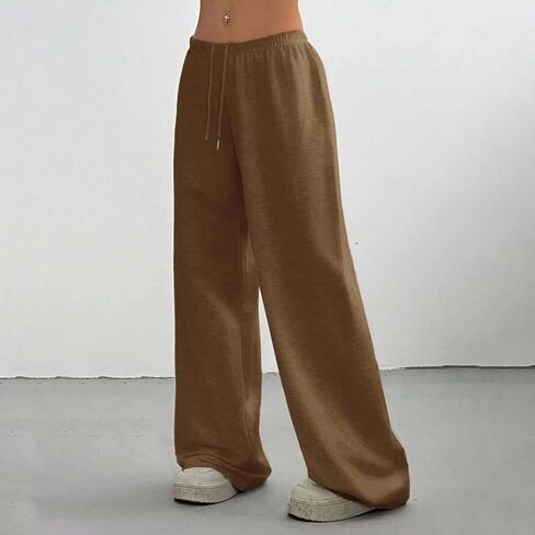 1 Pack Women's Fashionable High-Waisted Drawstring Wide-Leg Pants, Straight-Leg Solid Color Casual Sports Pants in Saudi Arabia