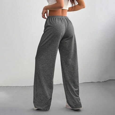 1 Pack Women's Fashionable High-Waisted Drawstring Wide-Leg Pants, Straight-Leg Solid Color Casual Sports Pants in Saudi Arabia