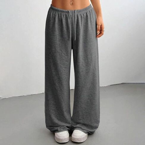 1 Pack Women's Fashionable High-Waisted Drawstring Wide-Leg Pants, Straight-Leg Solid Color Casual Sports Pants in Saudi Arabia