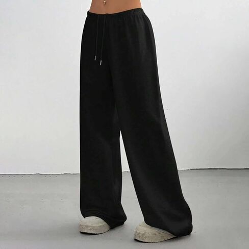 1 Pack Women's Fashionable High-Waisted Drawstring Wide-Leg Pants, Straight-Leg Solid Color Casual Sports Pants in Saudi Arabia