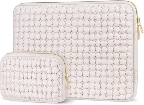 MOSISO 13.3 inch Laptop Case, 13-13.3 inch Puffy Laptop Sleeve Compatible with MacBook Air 13 13.6/Pro 13/Pro 14, HP Dell ASUS Lenovo, Raised Round Quilted Carrying Computer Bag with Small Case, Sand in Saudi Arabia