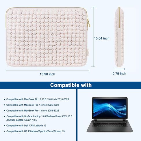 MOSISO 13.3 inch Laptop Case, 13-13.3 inch Puffy Laptop Sleeve Compatible with MacBook Air 13 13.6/Pro 13/Pro 14, HP Dell ASUS Lenovo, Raised Round Quilted Carrying Computer Bag with Small Case, Sand in Saudi Arabia