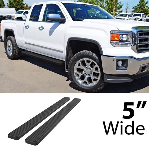 HD Ridez Stainless Steel Running Board 5in Black Compatible with Chevy Silverado GMC Sierra 2007-2018 Double Extended Cab & 2500 3500 2019 (Exclude 07 Classic) (Nerf Bar Side Steps Side Bars) in Saudi Arabia