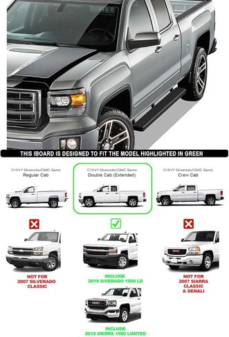 HD Ridez Stainless Steel Running Board 5in Black Compatible with Chevy Silverado GMC Sierra 2007-2018 Double Extended Cab & 2500 3500 2019 (Exclude 07 Classic) (Nerf Bar Side Steps Side Bars) in Saudi Arabia