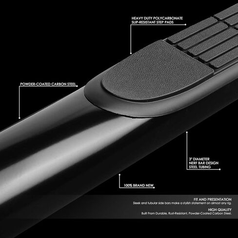 Auto Dynasty 3 Inches Side Step Nerf Bar Running Boards Compatible with Silverado Sierra 1500 2500HD 3500HD Crew Cab 19-25, Mild Steel, Black Powdercoated in Saudi Arabia
