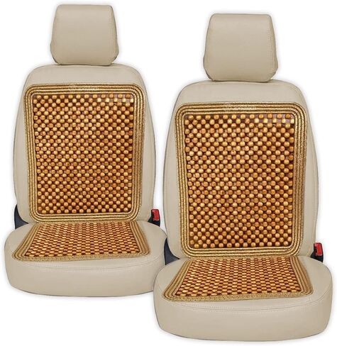ZONETECH Wooden Beaded Car Driver Seat Cushion - Natural Double Strung Massaging Universal Comfortable Car Seat Cover Cushion with High Ventilation in Saudi Arabia