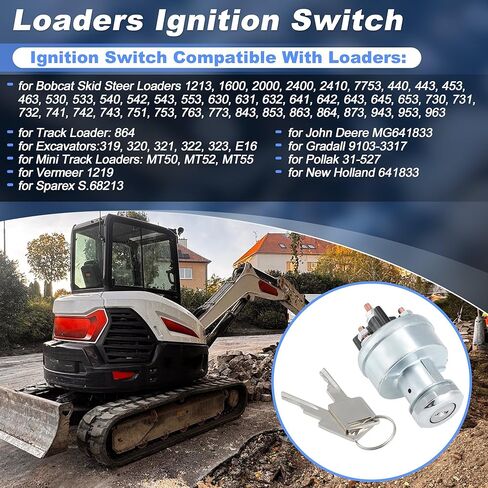 6665606 Ignition Switch with 2 Keys Compatible with Bobcat Loaders 310 313 322 440 530 533 540 542 630 730 731 732 741 742 743 751 753 763 773 863 873 953 963 2410 7753 MT50 MT52 MT55 in Kuwait
