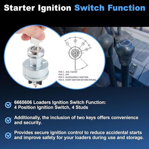 6665606 Ignition Switch with 2 Keys Compatible with Bobcat Loaders 310 313 322 440 530 533 540 542 630 730 731 732 741 742 743 751 753 763 773 863 873 953 963 2410 7753 MT50 MT52 MT55 in Kuwait