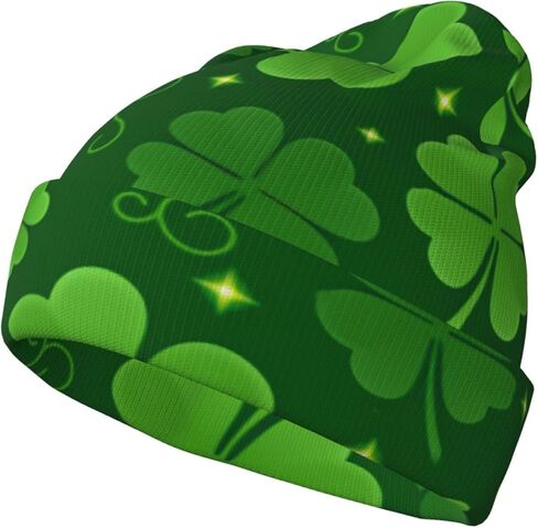 St. Patrick's Green Plaid Knit Beanie Hats for Women Men Shamrocks Cap Soft Winter Hat Warm Breathable Everyday Style in Saudi Arabia